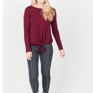 Burgundy Tie Front Top L/S by A&D NWT